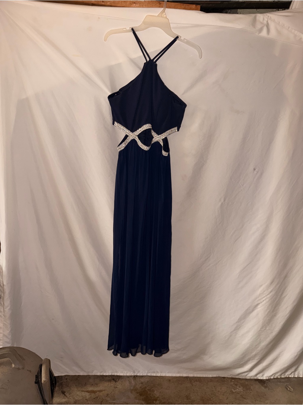 Xtraordinary Navy Halter Maxi Dress With Rhinestone Waist